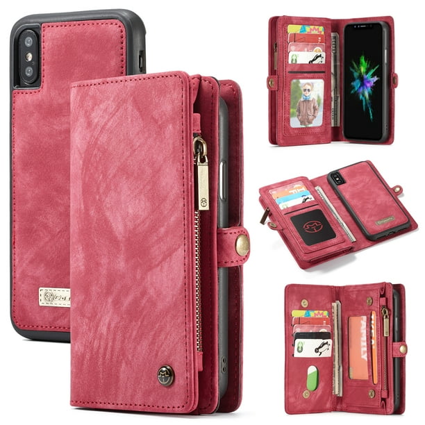 red Leather Cover Wallet for iPhone XR Simple Flip Case Fit for iPhone XR 